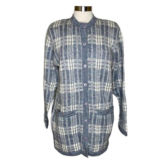 Vintage Academia Plaid Button Front Wool Blend Cardigan Sweater Women’s Large - Picture 10 of 10